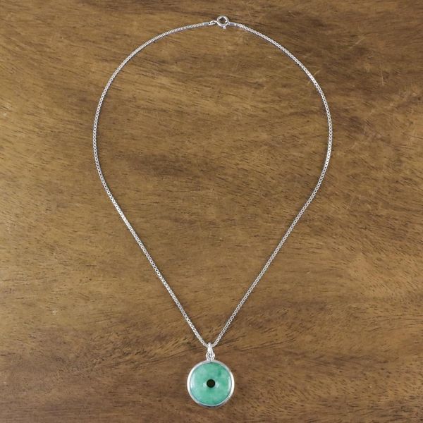 Alternate image for Circular Jade Pendant Necklace Crafted in Thailand Green Hoop