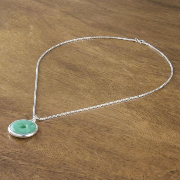 Alternate image for Circular Jade Pendant Necklace Crafted in Thailand Green Hoop