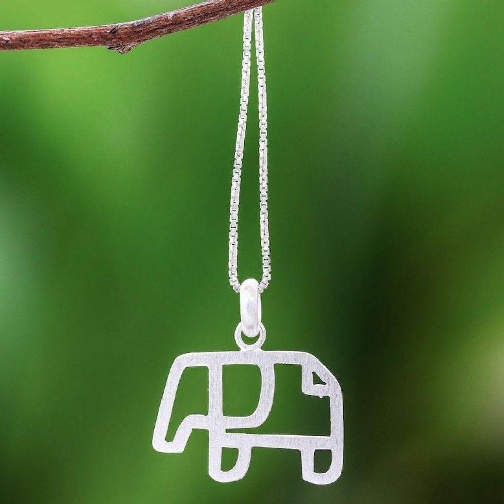 Geometric Sterling Silver Elephant Pendant Necklace 'Elephant Gleam'