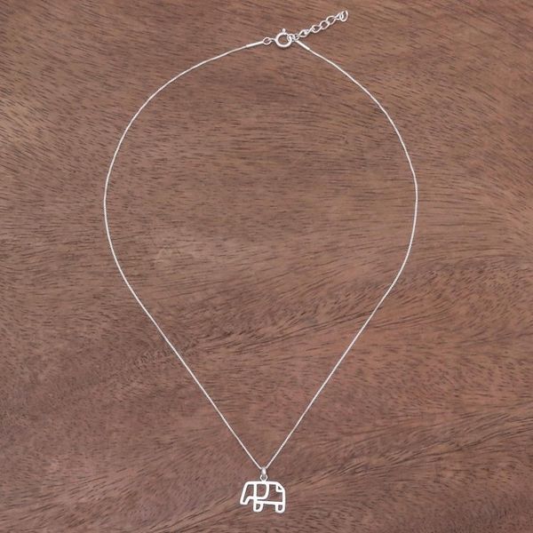 Alternate image for Geometric Sterling Silver Elephant Pendant Necklace Elephant Gleam