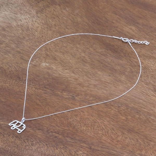 Alternate image for Geometric Sterling Silver Elephant Pendant Necklace Elephant Gleam