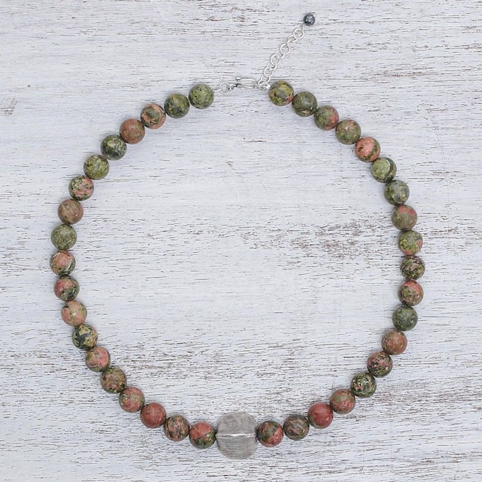 Unakite Beaded Pendant Necklace from Thailand 'Natural Mind'
