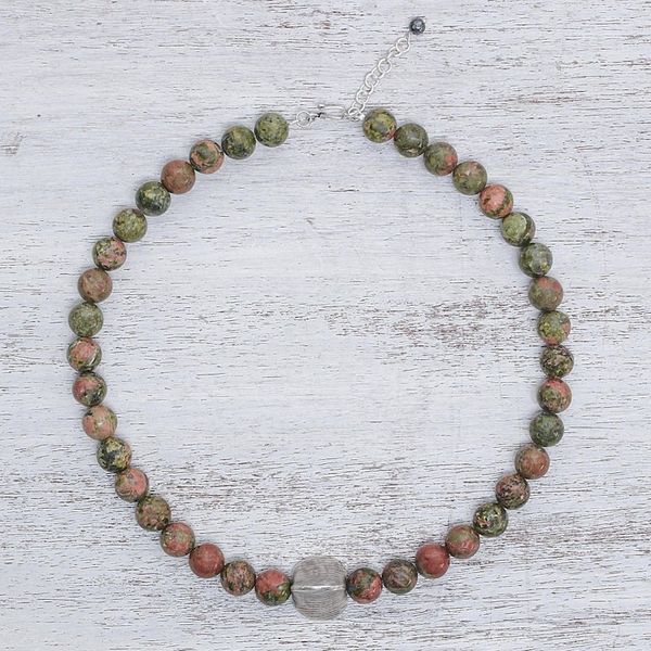 Alternate image for Unakite Beaded Pendant Necklace from Thailand Natural Mind