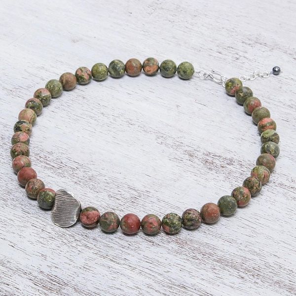 Alternate image for Unakite Beaded Pendant Necklace from Thailand Natural Mind