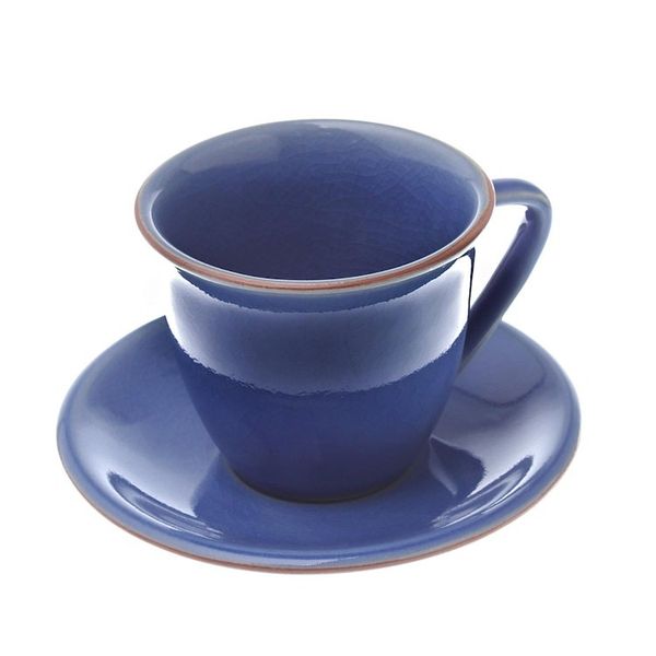 Alternate image for Handcrafted Blue Crackle Ceramic Cups and Saucers Pair Sublime Simplicity