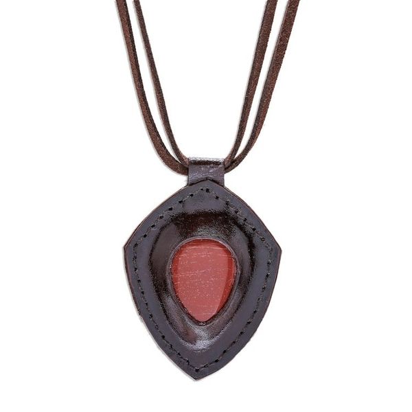Alternate image for Jasper and Leather Pendant Necklace from Thailand Bold Shield