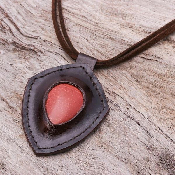 Alternate image for Jasper and Leather Pendant Necklace from Thailand Bold Shield