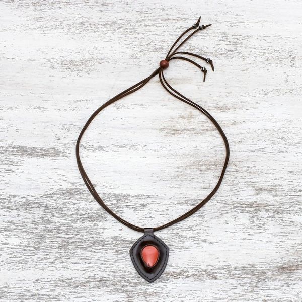 Alternate image for Jasper and Leather Pendant Necklace from Thailand Bold Shield