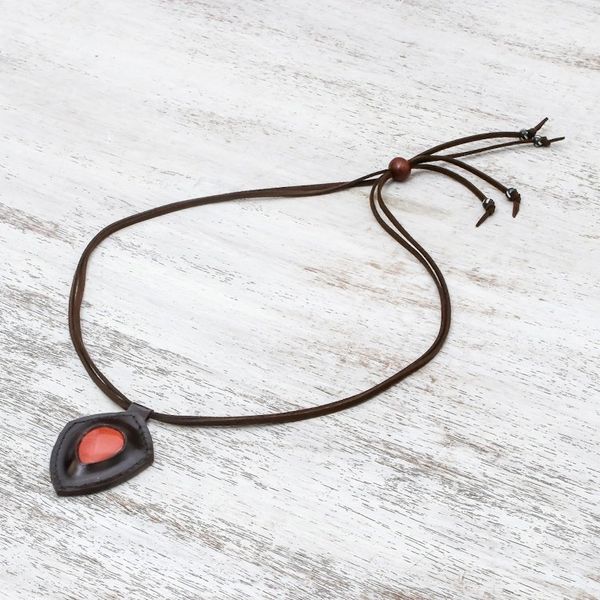 Alternate image for Jasper and Leather Pendant Necklace from Thailand Bold Shield