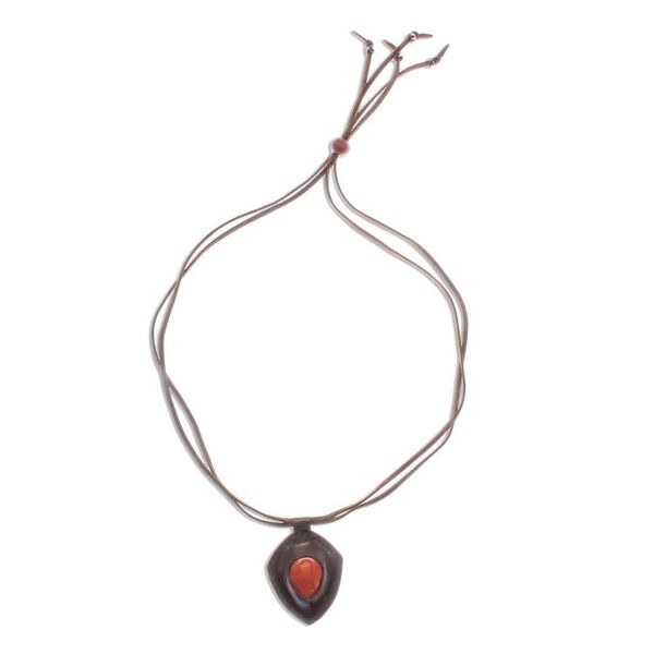 Alternate image for Jasper and Leather Pendant Necklace from Thailand Bold Shield
