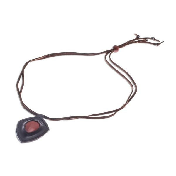Alternate image for Jasper and Leather Pendant Necklace from Thailand Bold Shield