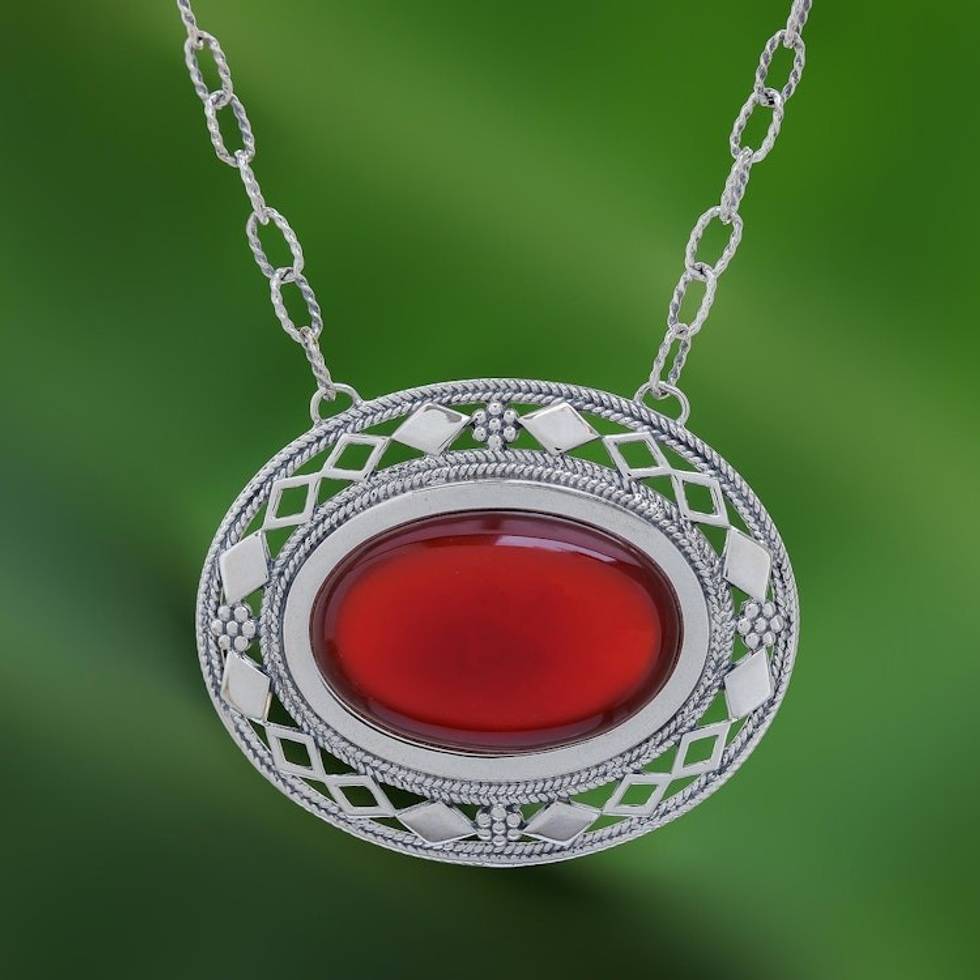 Thai Handcrafted Carnelian and Silver Necklace 'Infinite Autumn'