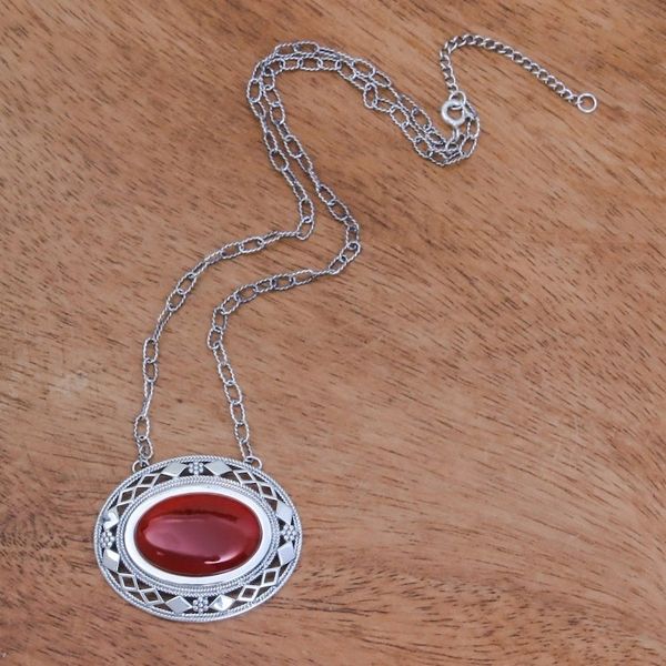 Alternate image for Thai Handcrafted Carnelian and Silver Necklace Infinite Autumn
