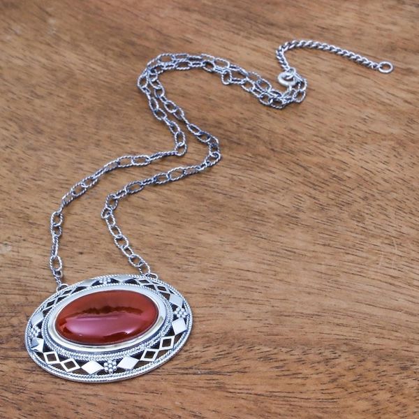 Alternate image for Thai Handcrafted Carnelian and Silver Necklace Infinite Autumn