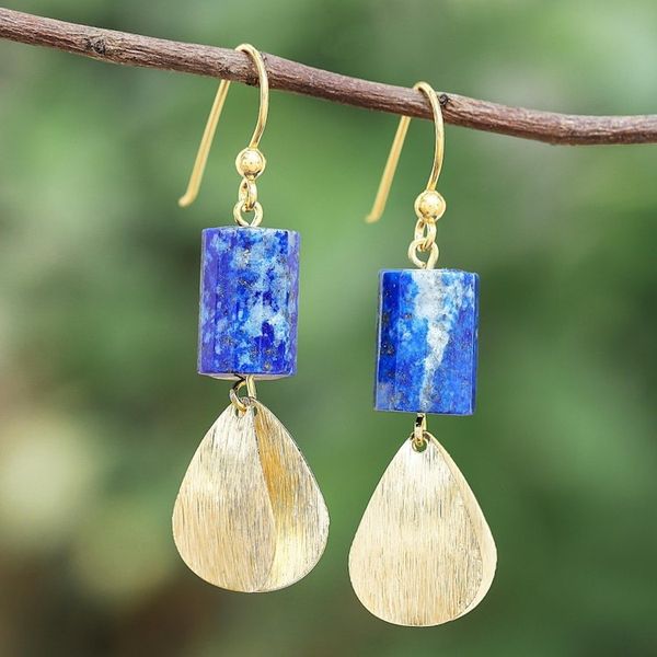 Alternate image for Cylindrical Lapis Lazuli Dangle Earrings from Thailand Blue Cylinder