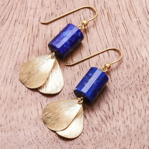 Alternate image for Cylindrical Lapis Lazuli Dangle Earrings from Thailand Blue Cylinder