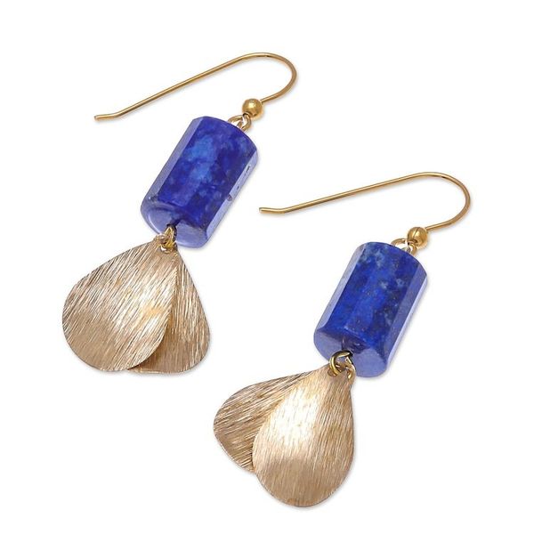Alternate image for Cylindrical Lapis Lazuli Dangle Earrings from Thailand Blue Cylinder