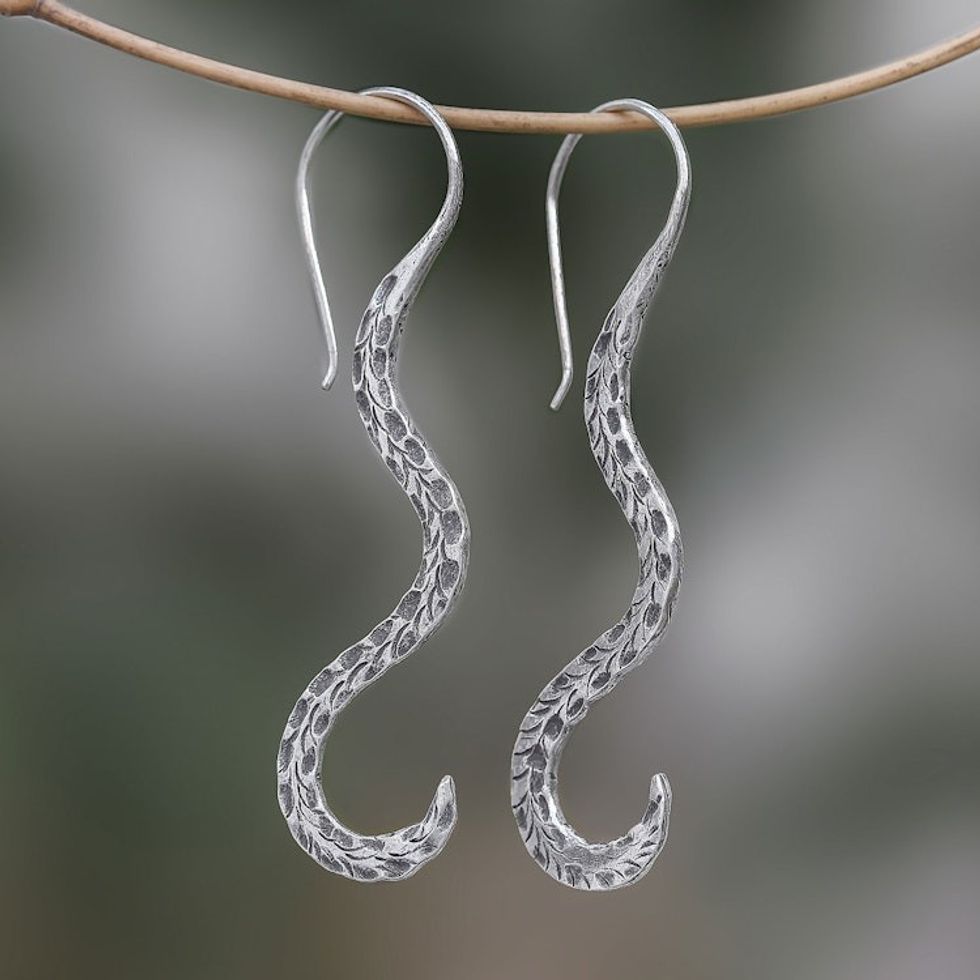 Handmade Karen Silver Drop Earrings from Thailand 'Majestic Feathers'