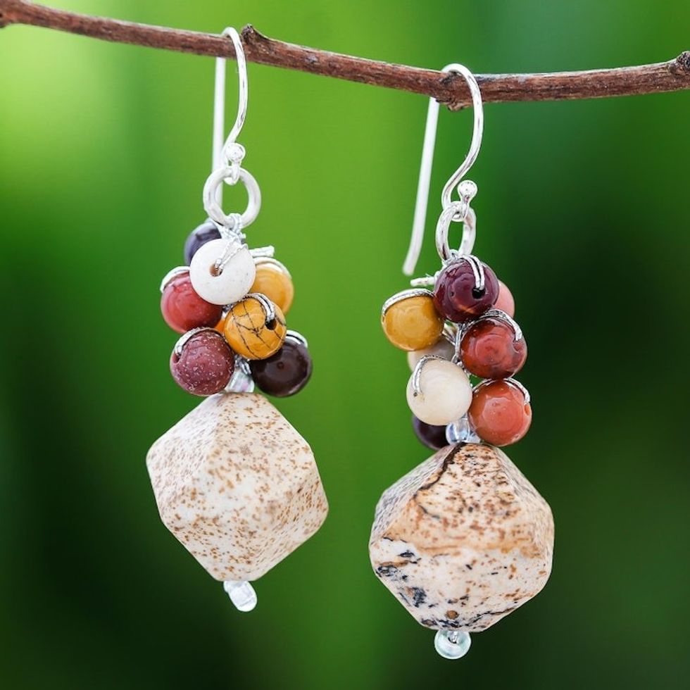 Jasper Beaded Cluster Earrings from Thailand 'Beautiful Glam'
