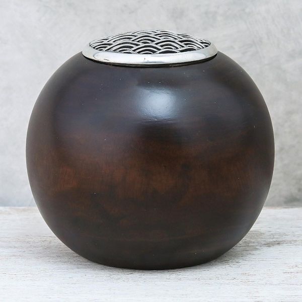 Alternate image for Wave Motif Wood and Pewter Decorative Jar 5 inch The Wave