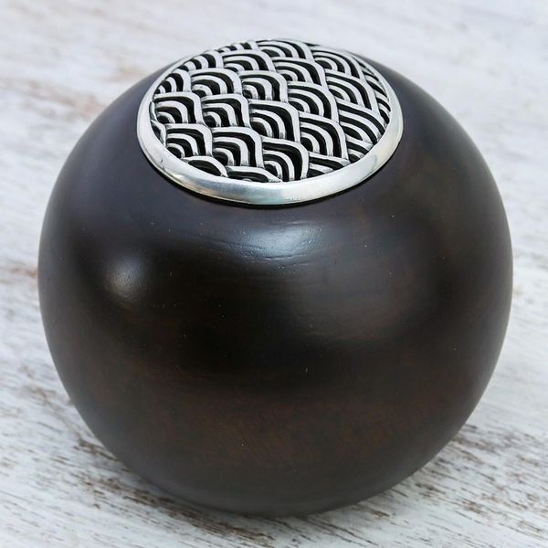 Alternate image for Wave Motif Wood and Pewter Decorative Jar 5 inch The Wave