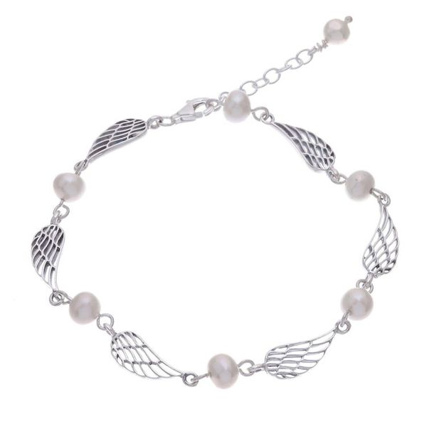 Alternate image for Thai Handcrafted Cultured Pearl Bracelet with Silver Wings Flying Free
