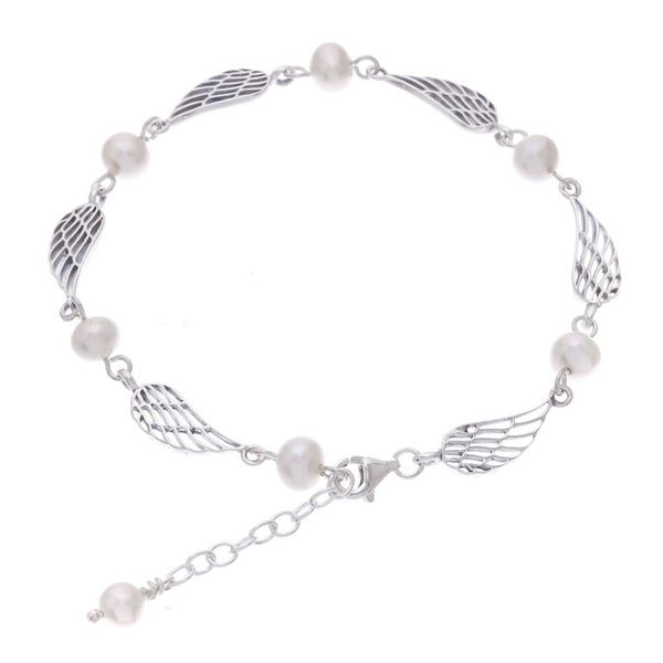 Alternate image for Thai Handcrafted Cultured Pearl Bracelet with Silver Wings Flying Free