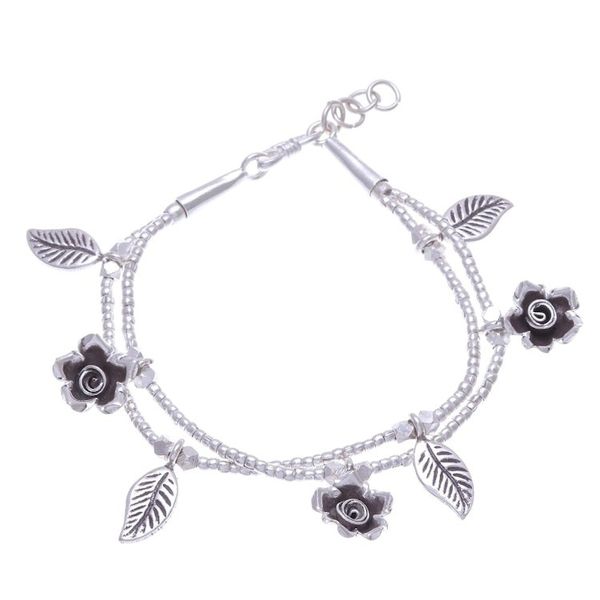Alternate image for Karen Silver Double Strand Beaded Floral Charm Bracelet Thai Garden