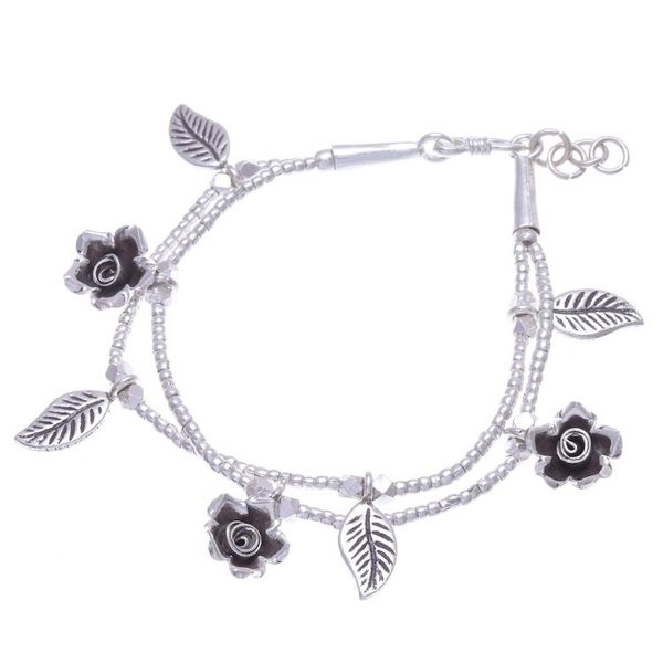 Alternate image for Karen Silver Double Strand Beaded Floral Charm Bracelet Thai Garden