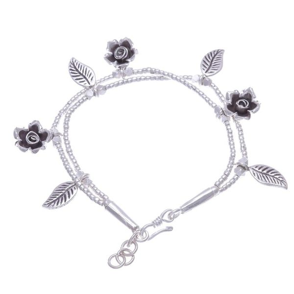 Alternate image for Karen Silver Double Strand Beaded Floral Charm Bracelet Thai Garden