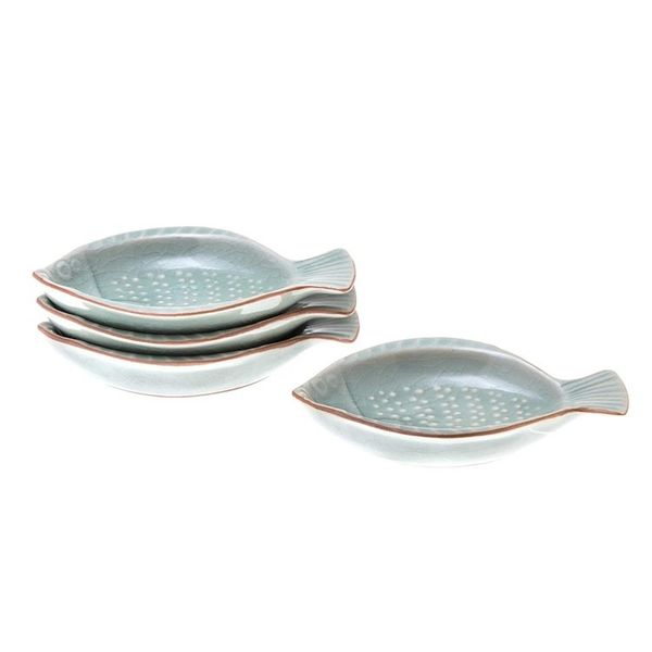 Alternate image for Handcrafted Celadon Ceramic Fish Appetizer Dishes Set of 4 Spotted Swimmers
