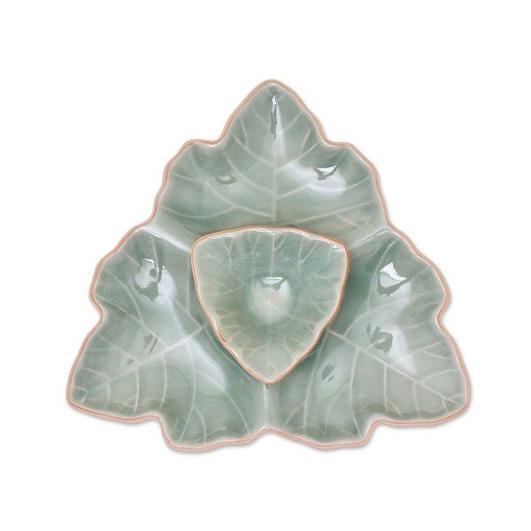 Alternate image for Green Leaf Celadon Ceramic Appetizer Dishes Pair Maple Leaf