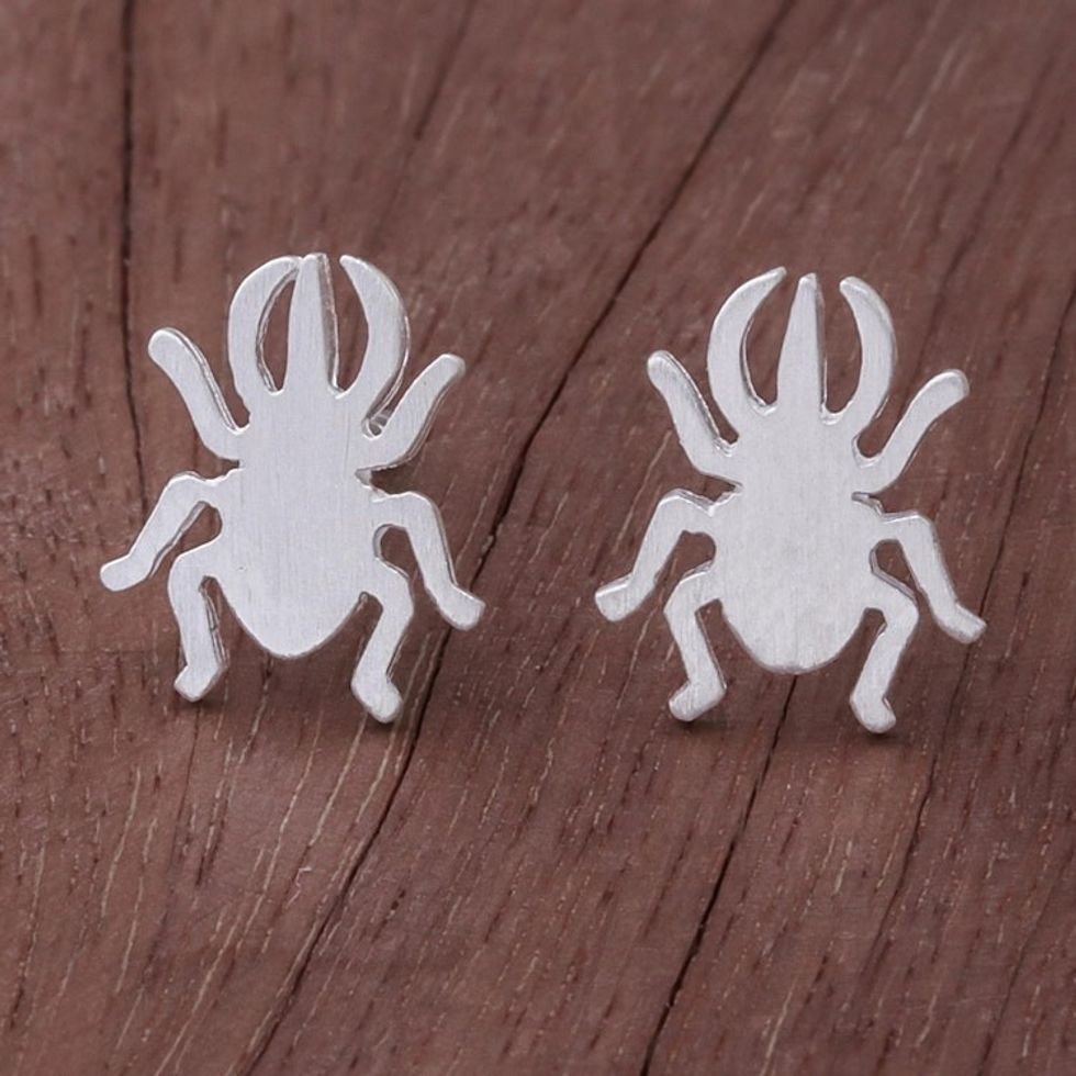 Sterling Silver Beetle Stud Earrings from Thailand 'Hercules Beetle'