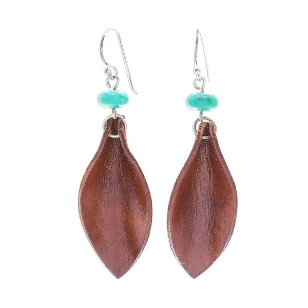 Alternate image for Leather Leaf Dangle Earrings Brown Leaves