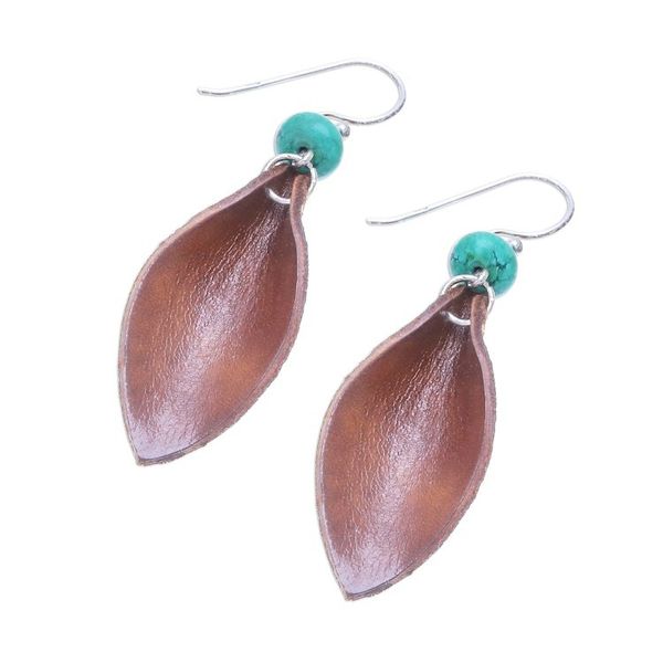Alternate image for Leather Leaf Dangle Earrings Brown Leaves