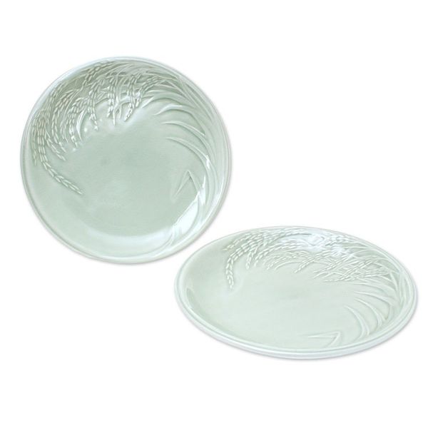 Alternate image for Celadon Ceramic Plates from Thailand Pair Thai Rice