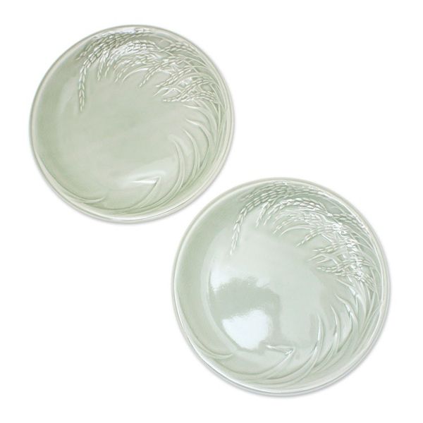 Alternate image for Celadon Ceramic Plates from Thailand Pair Thai Rice