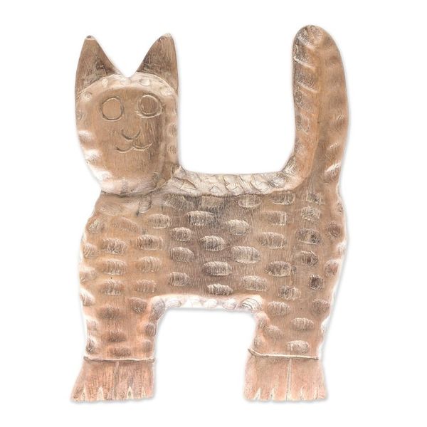 Alternate image for Distressed Raintree Wood Cat Sculpture from Thailand The Cat