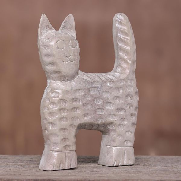 Alternate image for Distressed Raintree Wood Cat Sculpture from Thailand The Cat