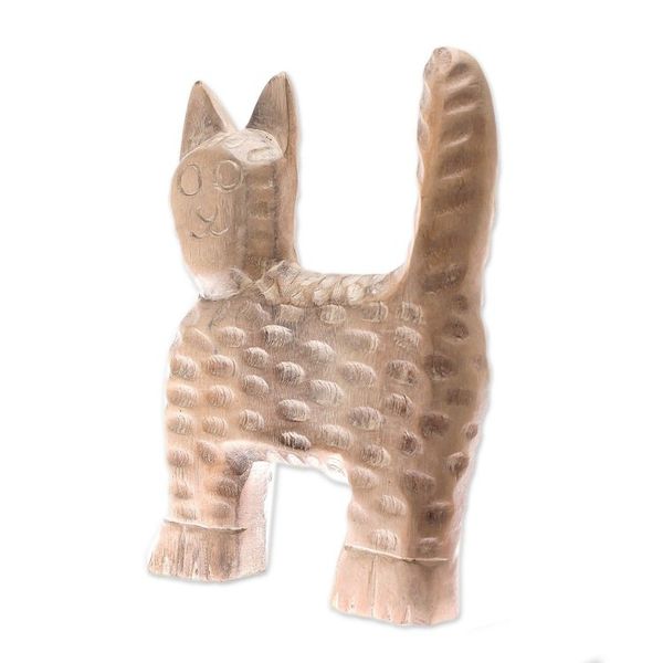 Alternate image for Distressed Raintree Wood Cat Sculpture from Thailand The Cat