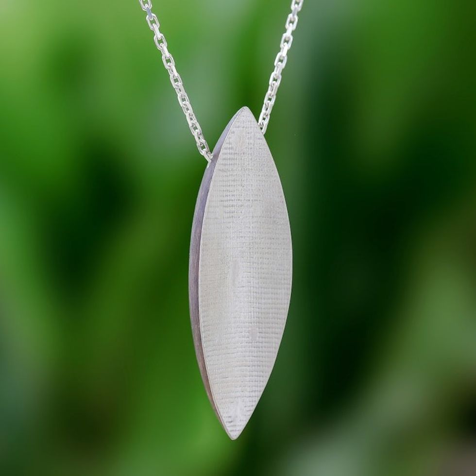 Sterling Silver and Wood Pendant Necklace from Thailand 'Sophisticated Form'