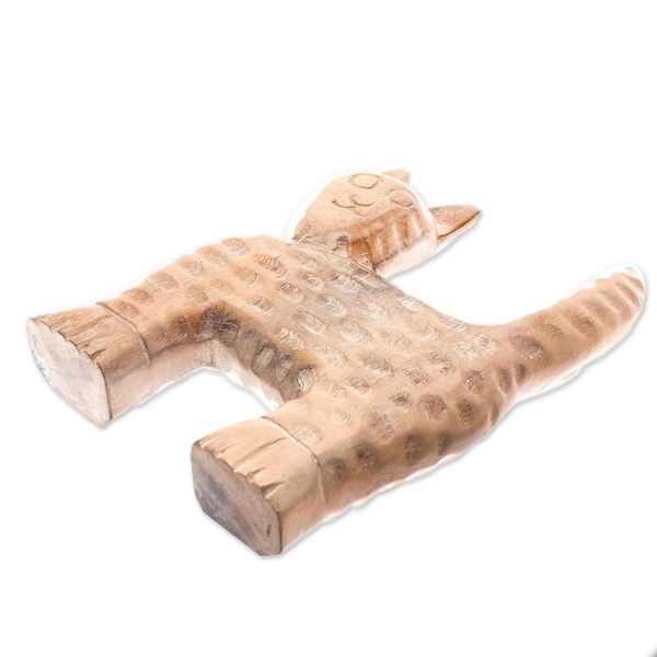 Alternate image for Distressed Raintree Wood Cat Sculpture from Thailand The Cat