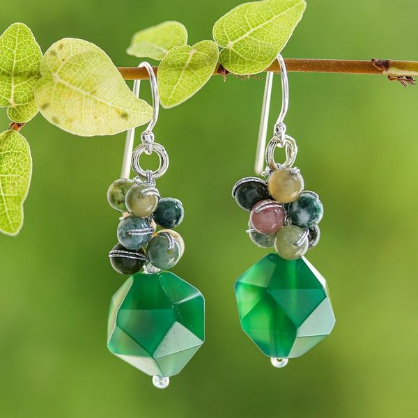 Alternate image for Multi-Gemstone Beaded Cluster Earrings in Green Beautiful Glam in Green