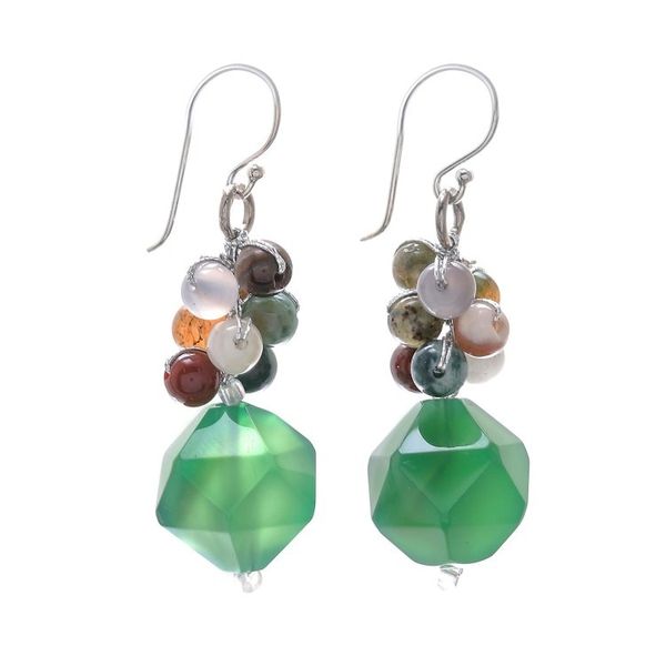 Alternate image for Multi-Gemstone Beaded Cluster Earrings in Green Beautiful Glam in Green
