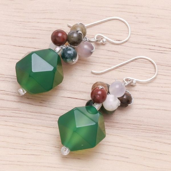 Alternate image for Multi-Gemstone Beaded Cluster Earrings in Green Beautiful Glam in Green