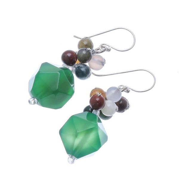 Alternate image for Multi-Gemstone Beaded Cluster Earrings in Green Beautiful Glam in Green