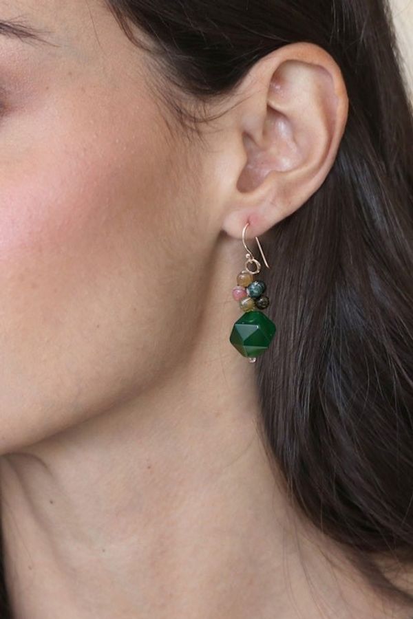 Alternate image for Multi-Gemstone Beaded Cluster Earrings in Green Beautiful Glam in Green