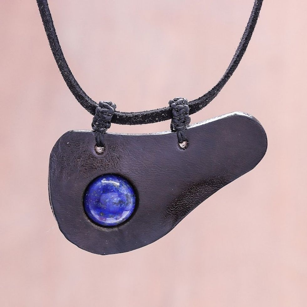 Handmade Lapis Lazuli Pendant Necklace from Thailand 'Beautiful Avocado'