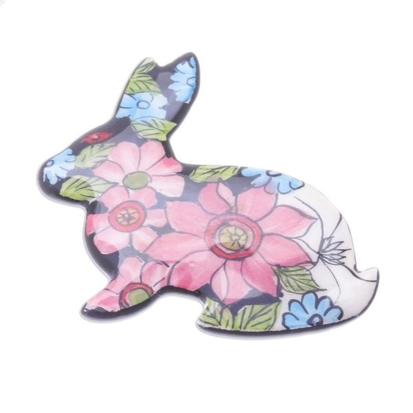 Alternate image for Hand-Painted Floral Ceramic Rabbit Brooch from Thailand Garden Rabbit
