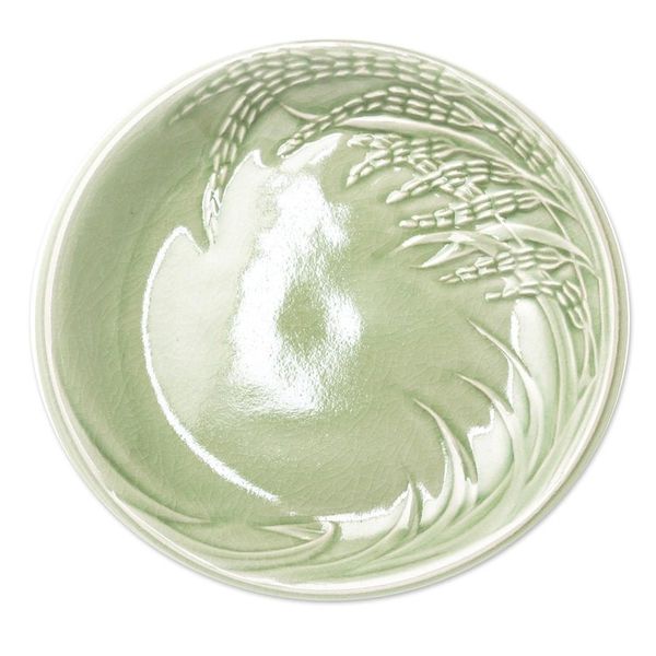 Alternate image for Rice-Themed Celadon Ceramic Plates from Thailand Set of 4 Thai Rice